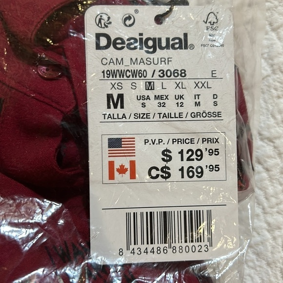 Desigual red asymmetric button up long sleeve. NWT. Size small. - Picture 4 of 5